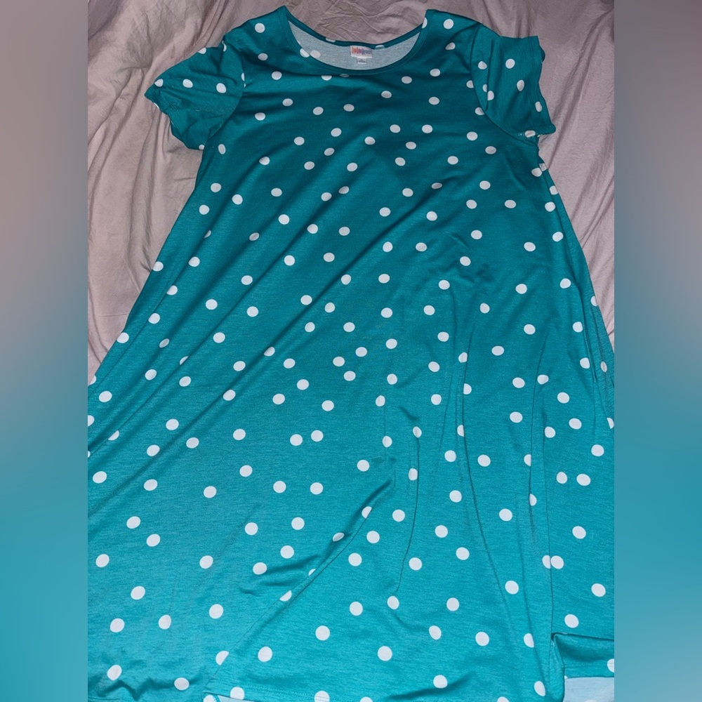LuLaRoe Carly Teal and White Polka Dot